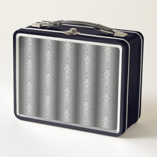 Baroque floral pattern with border gray metal lunch box