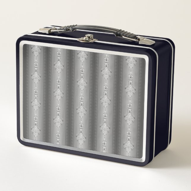 Baroque floral pattern with border gray metal lunch box (Front)