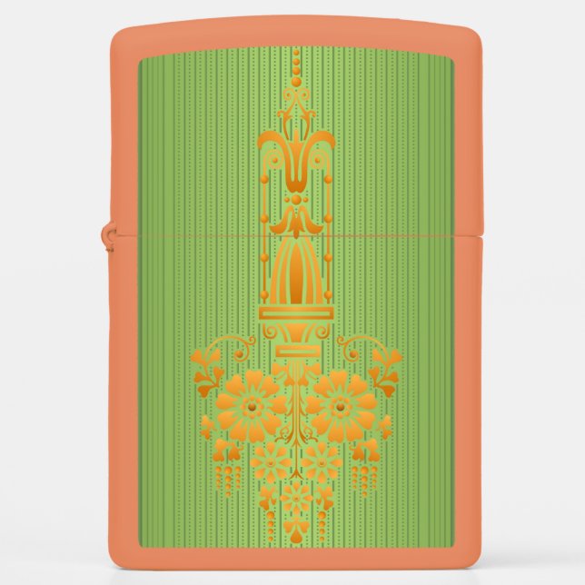 Baroque floral pattern with border green big zippo lighter (Front)