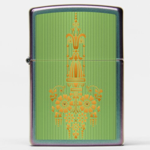 Baroque floral pattern with border green big zippo lighter