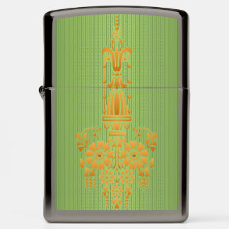 Baroque floral pattern with border green big zippo lighter
