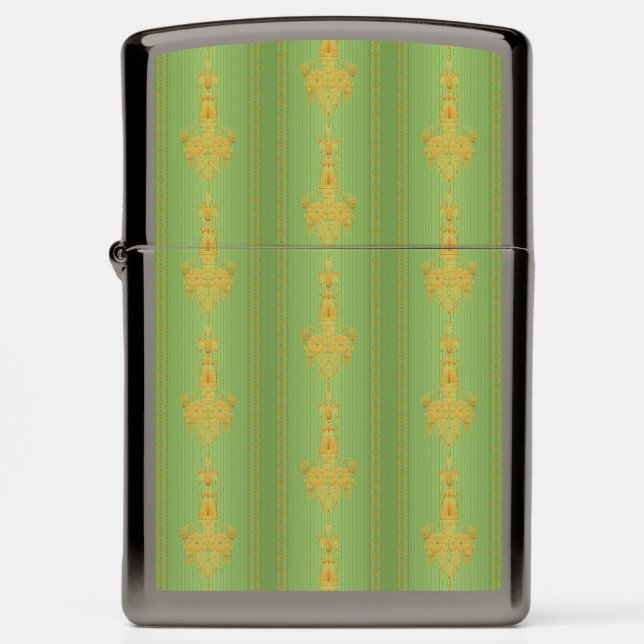 Baroque floral pattern with border green small zippo lighter (Front)