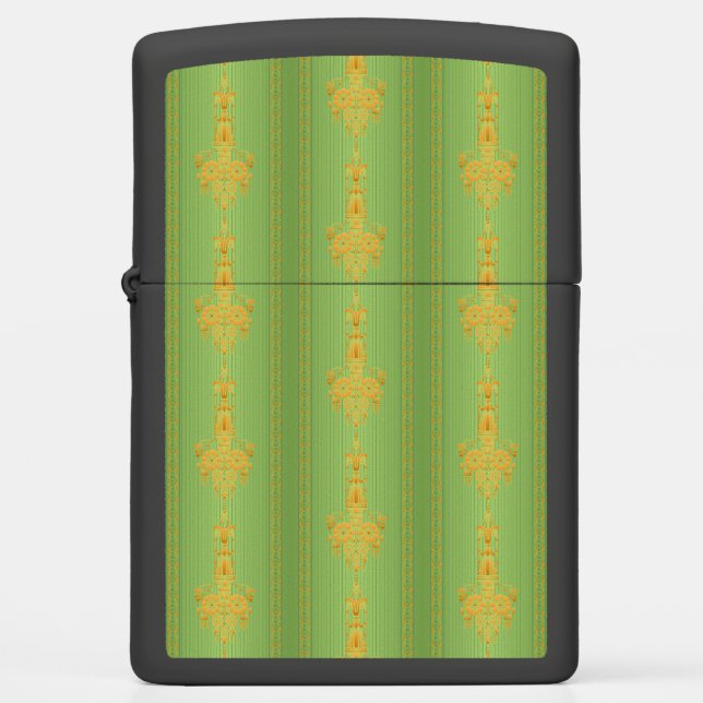 Baroque floral pattern with border green small zippo lighter (Front)