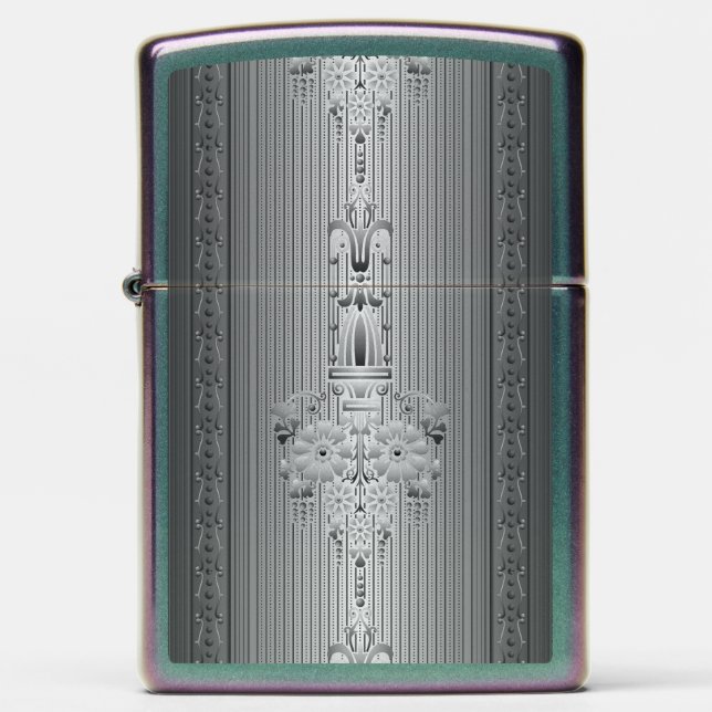 Baroque floral pattern with border grey big zippo lighter (Front)