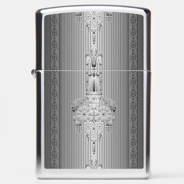 Baroque floral pattern with border grey big zippo lighter (Front)