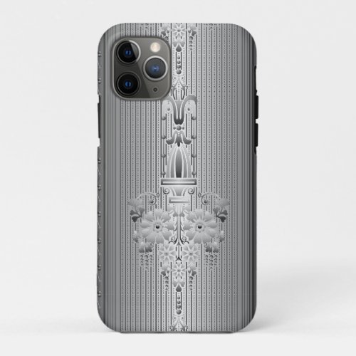 Baroque floral pattern with border grey iPhone 11 pro case