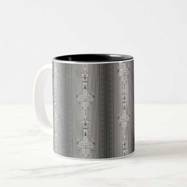 Baroque floral pattern with border grey coffee mug (Front Left)