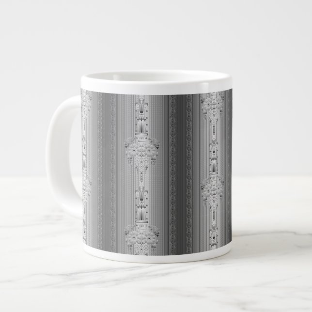 Baroque floral pattern with border grey giant coffee mug (Front Left)