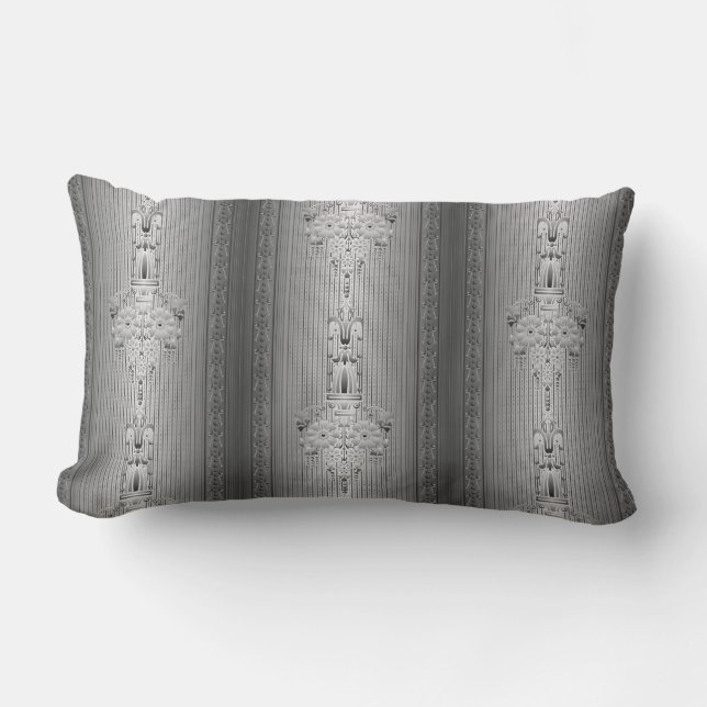 Baroque floral pattern with border grey lumbar pillow (Front)