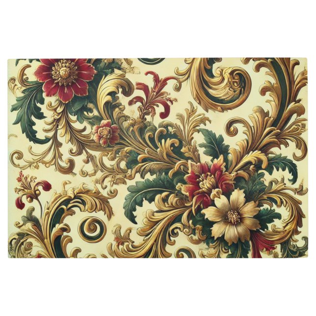 Baroque Floral Pattern with Gold, Red, and Green Metal Print (Front)