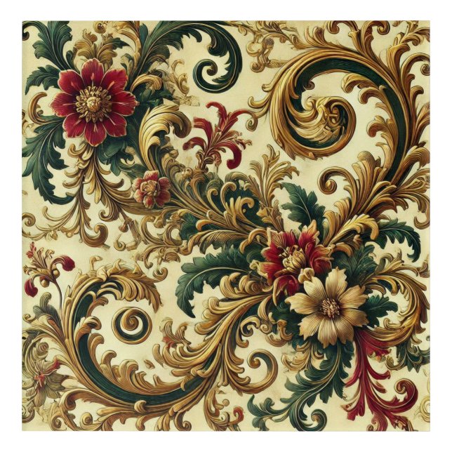 Baroque Floral Pattern with Gold, Red, Green A Acrylic Print (Front)