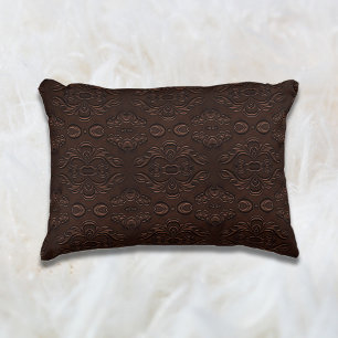 Baroque Floral Style Faux Leather Pattern Accent Pillow