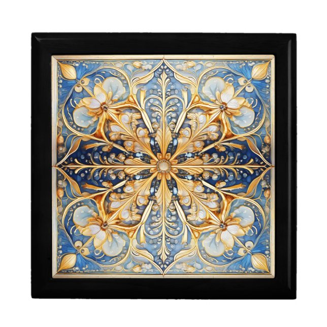 Baroque Floral Tile Pat#16 Blue Gold ID1078 Gift Box (Front)