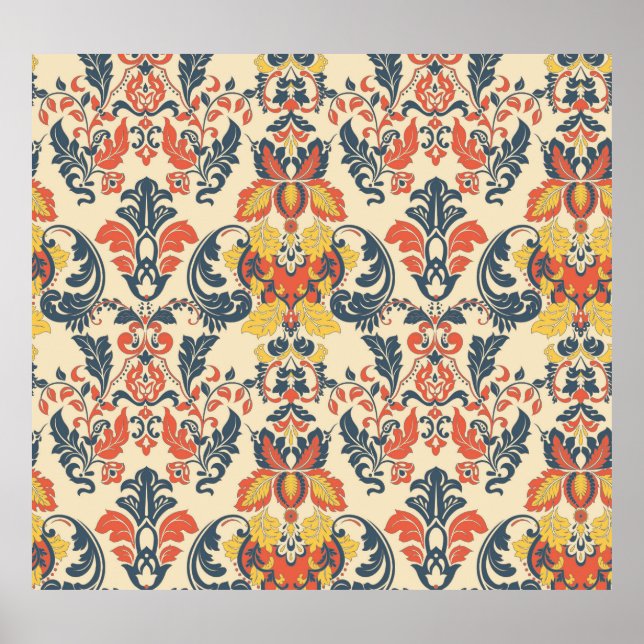 Baroque Floral: Vintage Classic Wallpaper. Poster (Front)