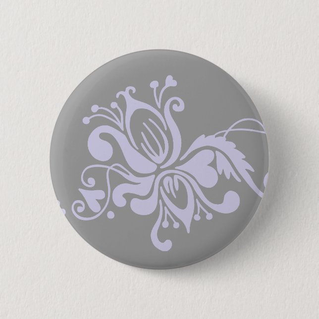 Baroque Flower - Grey and Light Lilac Pinback Button (Front)
