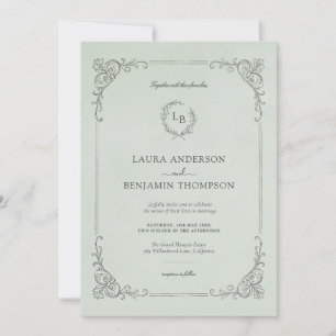 Baroque Frame Elegant Mint Wedding Invitation