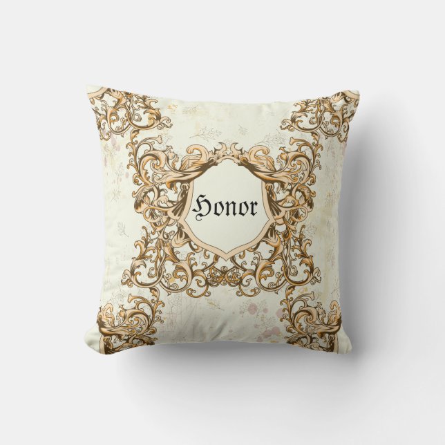 Baroque Frame Honor & Love Throw Pillow (Front)