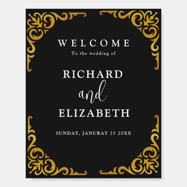 Baroque Frame Royal Black and Gold Ornamental Foam Board (Front)