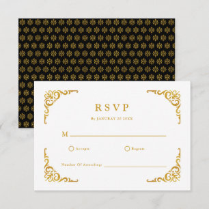 Baroque Frame Royal Black and Gold Ornamental RSVP Card