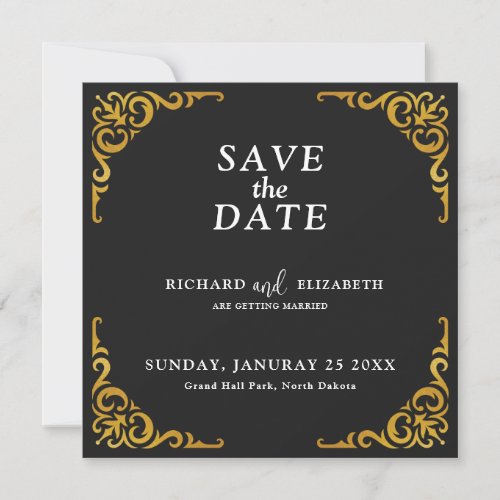 Baroque Frame Royal Black and Gold Ornamental Save The Date