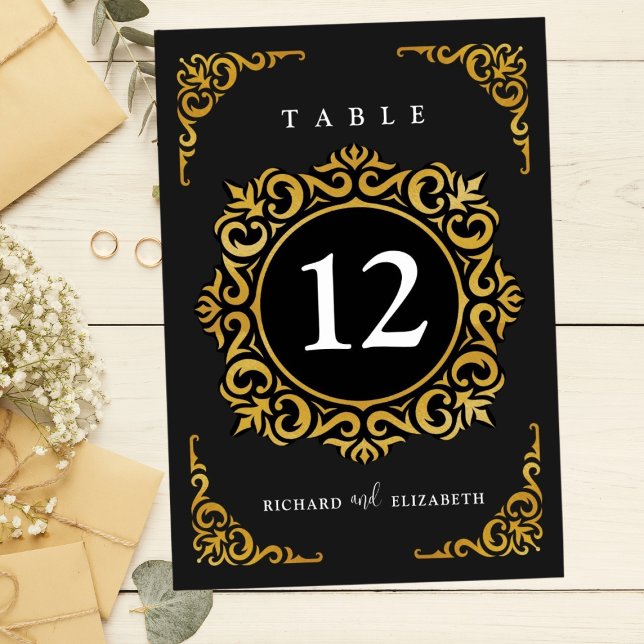 Baroque Frame Royal Black and Gold Ornamental Table Number (Creator Uploaded)