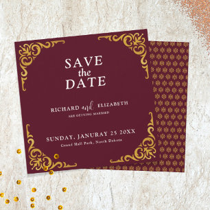 Baroque Frame Royal Burgundy Ornamental Save The Date