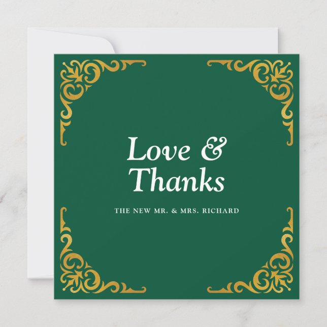 Baroque Frame Royal Emerald Green Ornamental Thank You Card (Front)