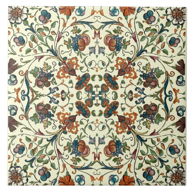 Baroque Fruit & Flowers Pattern Ceramic Tile (Front)