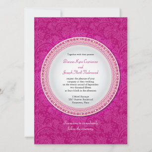 Baroque Fuchsia Plaque Wedding Invitation