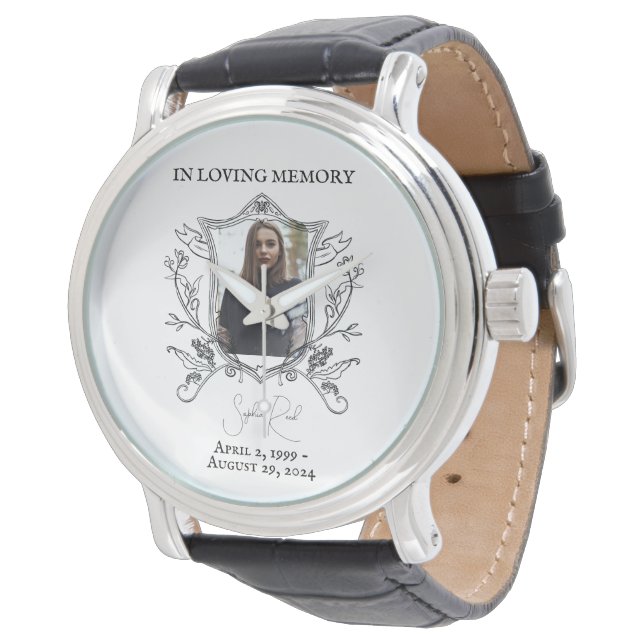 Baroque Funeral Photo Wreath Crest Watch (Angled)
