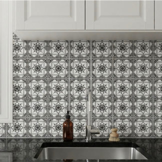 Baroque Geometric ornate Tile Black And White