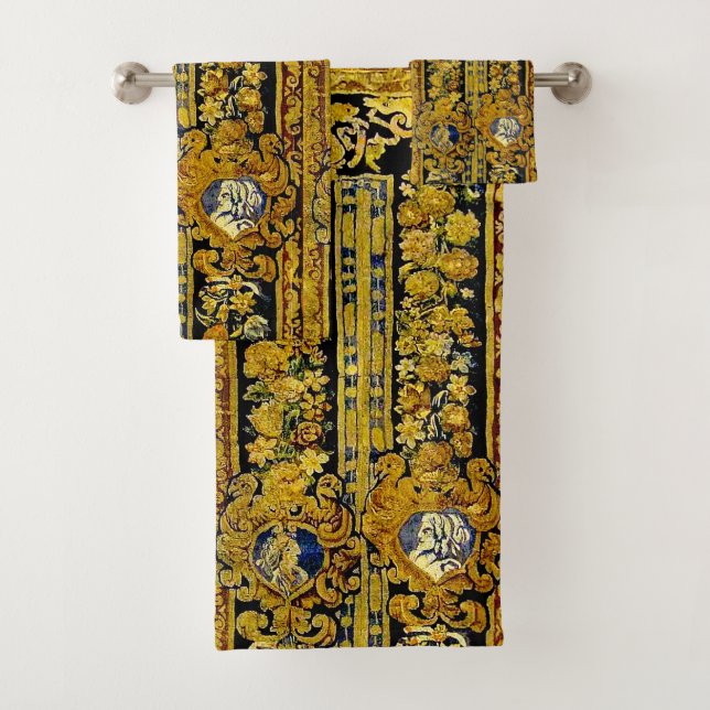 Baroque Gold and Black Bath Towel Set (Insitu)