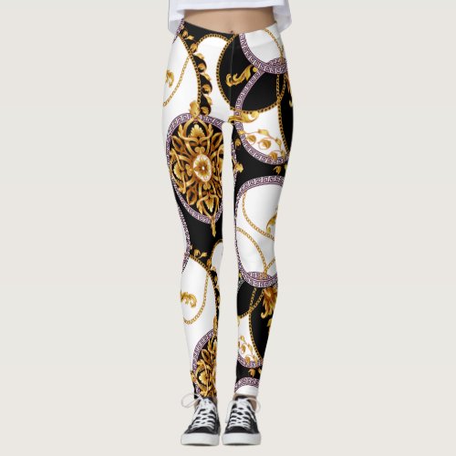 Baroque gold and white italian style leggings