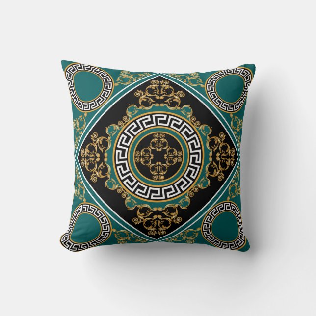 Baroque Gold: Black Elegance Throw Pillow (Front)