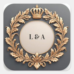 Baroque Gold Crown Laurel Frame ✨ Square Sticker