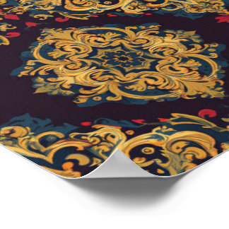 Baroque Gold Damask Ornamental Pattern Poster