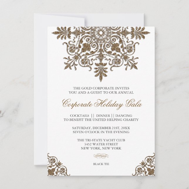 Baroque Gold Glitter Look Holiday Party Invitation (Front)