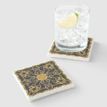 Baroque Gold Ornamental Chain Pattern on Black Stone Coaster