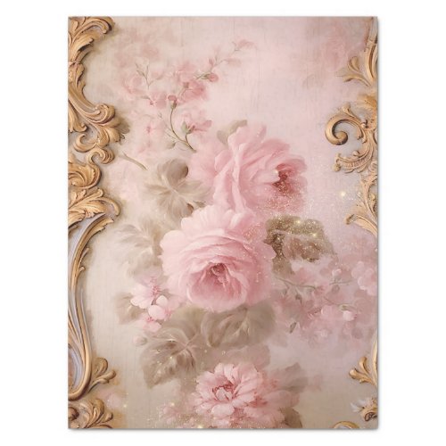 Baroque gold ornaments blush French roses Tissue Paper
