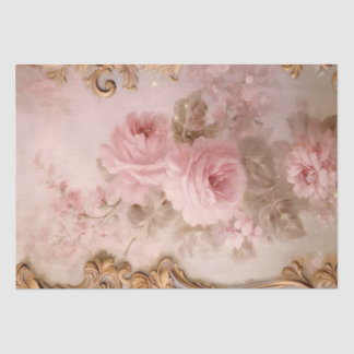 Baroque gold ornaments blush French roses Tissue Paper
