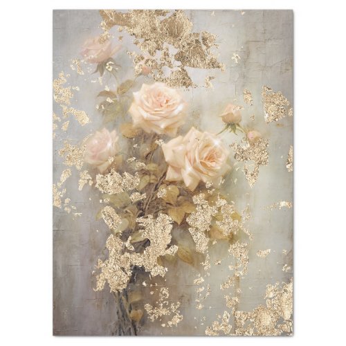 Baroque gold ornaments blush French roses Tissue Paper