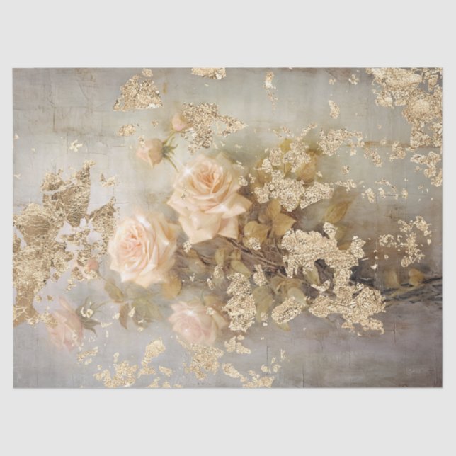 Baroque gold ornaments blush French roses Tissue Paper (Front)