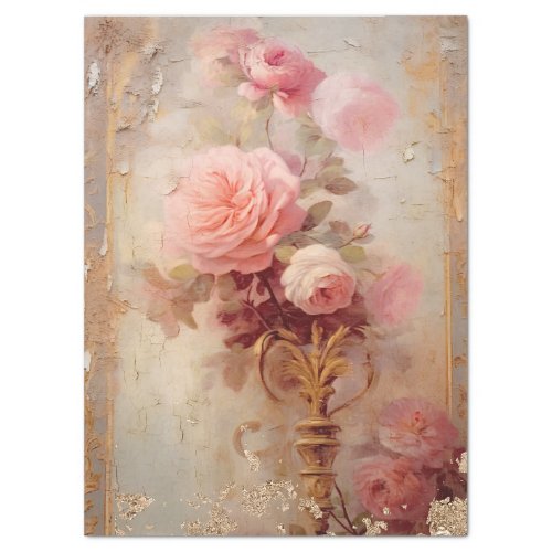 Baroque gold ornaments lush pink roses decoupage tissue paper