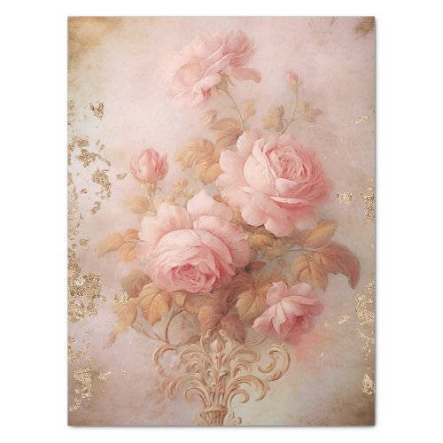 Baroque gold ornaments lush pink roses decoupage tissue paper