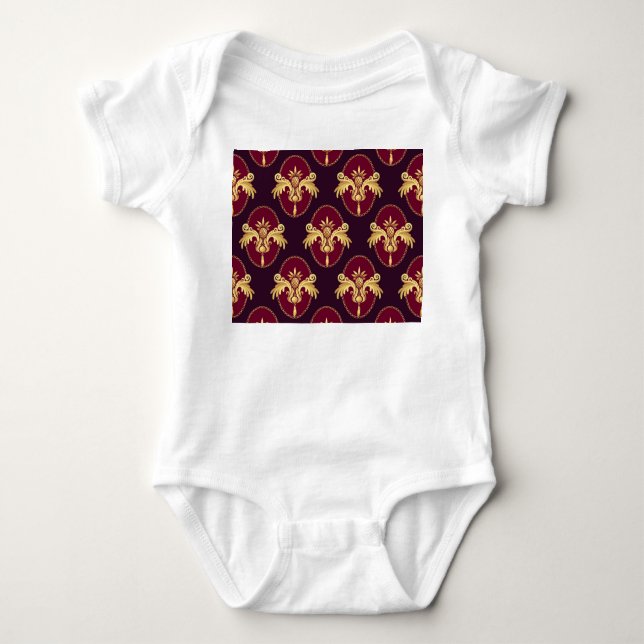 Baroque Gold Sconce Magenta Pattern Baby Bodysuit (Front)