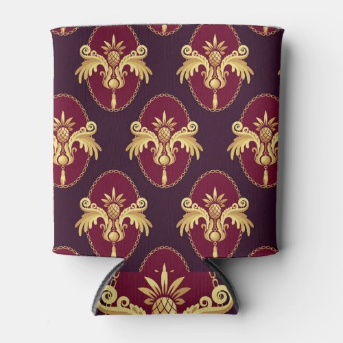 Baroque Gold Sconce Magenta Pattern Can Cooler