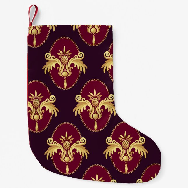 Baroque Gold Sconce Magenta Pattern Small Christmas Stocking (Front)