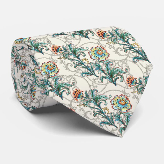 Baroque Golden Floral Elegant  Neck Tie (Rolled)