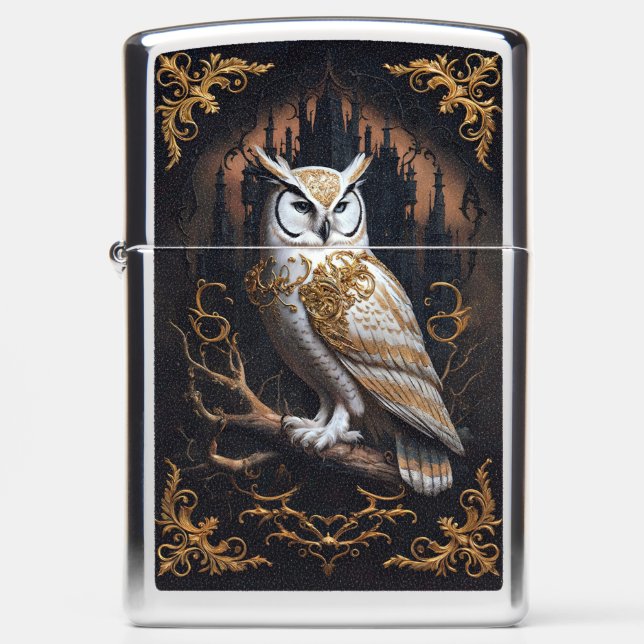 Baroque Golden Owl Zippo Lighter (Front)