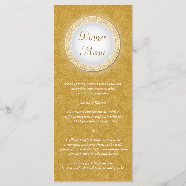 Baroque Golden Plaque Menu Rack Card (Front)
